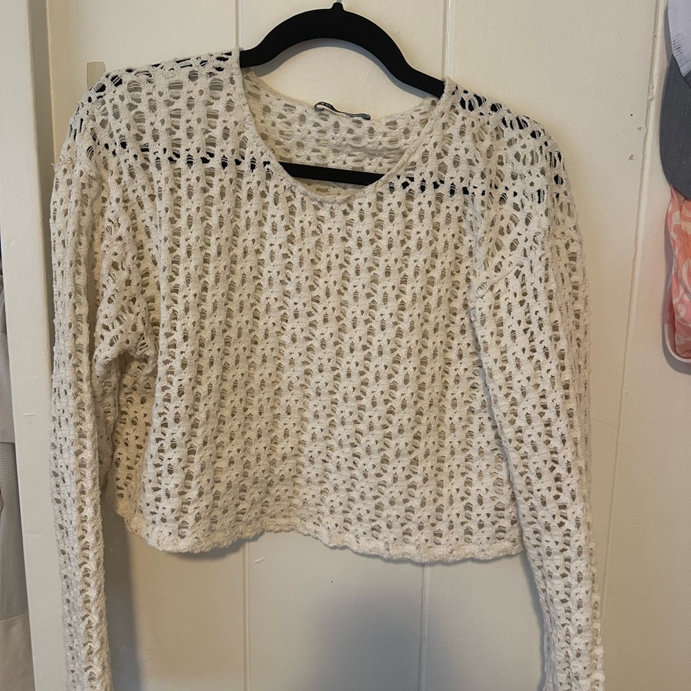 Zara Cream Crochet Knit Top